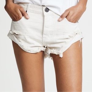 One Teaspoon White Denim Jean Shorts Distressed Womens Size 26